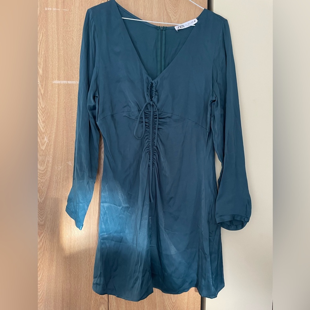 ZARA green satin mini dress